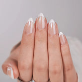 French Tip Press On Nails – Classic White Almond Shaped Reusable Fake Nails with Full Application Kit